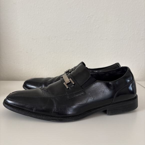 Stacy Adams Wakefield Men\'s Slip-On Black Shoes 9.5M Gunmetal Bit Formal Dress